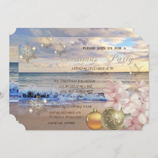 Beach, Plumeria, kerstballen Corporate Party Kaart (Voorkant / Achterkant)