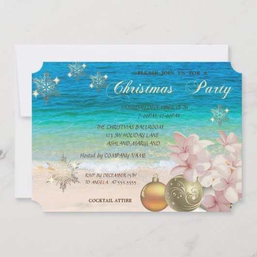 Beach, Plumeria, kerstballen Corporate Party Kaart (Voorkant)