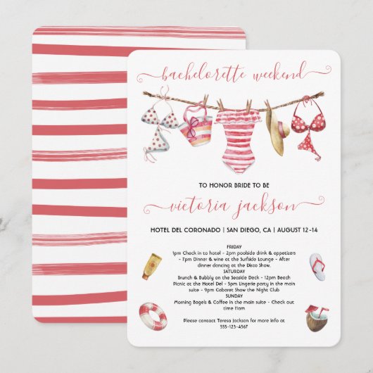 Beach Pool Bachelorette Weekend Clothline Kaart (Voorkant / Achterkant)