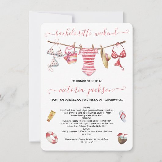 Beach Pool Bachelorette Weekend Clothline Kaart (Voorkant)