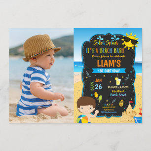 Beach Pool Birthday Party Boys Summer Photo Kaart