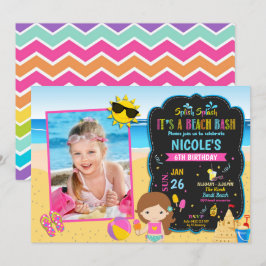 Beach Pool Birthday Party Girl met foto Kaart