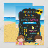 Beach Pool Birthday Party Twins Siblings Boy Girl Kaart (Voorkant / Achterkant)
