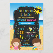 Beach Pool Birthday Party Twins Siblings Boy Girl