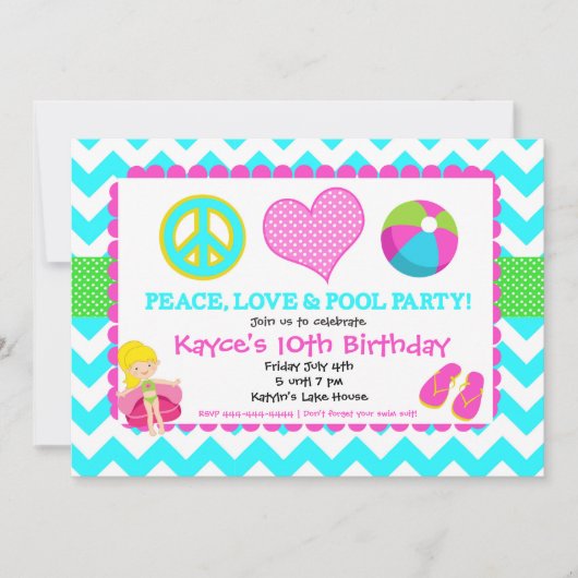 Beach Pool Invitation Kaart (Voorkant)
