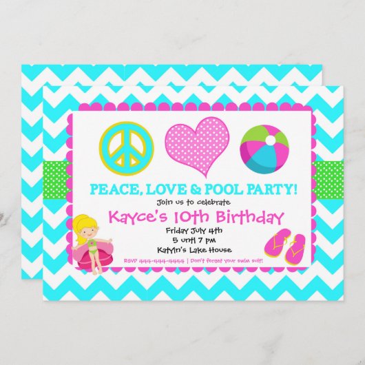 Beach Pool Invitation Kaart (Voorkant / Achterkant)