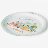 Beach Pool Party Zomer 1e Verjaardag Jongen Papieren Bordje (Gekanteld)