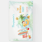 Beach Pool Party Zomer 1e Verjaardag Jongen Spandoek (Verticaal)