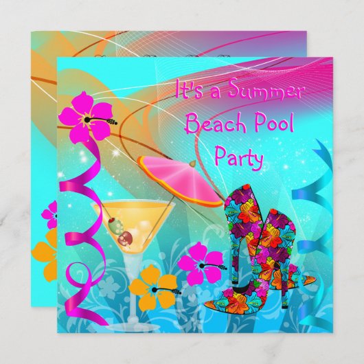Beach Pool Summer Hot Pink Blauwgroen Kaart (Voorkant / Achterkant)