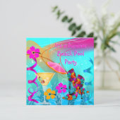 Beach Pool Summer Hot Pink Blauwgroen Kaart (Staand voorkant)