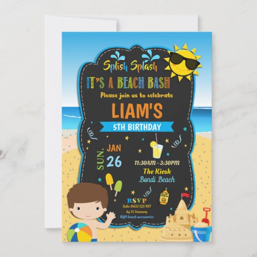 Beach Pool Verjaardag Party Jongens Zomer Kaart (Voorkant)