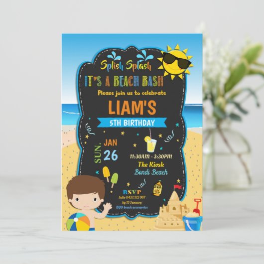 Beach Pool Verjaardag Party Jongens Zomer Kaart (Staand voorkant)