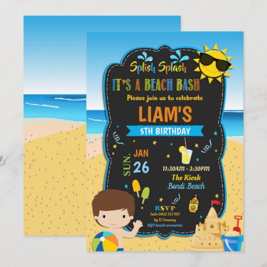 Beach Pool Verjaardag Party Jongens Zomer Kaart (Voorkant / Achterkant)