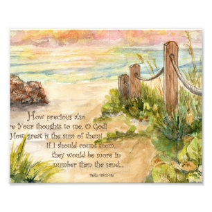 Beach Post Sunrise — psalm 139:17-18a Foto Afdruk
