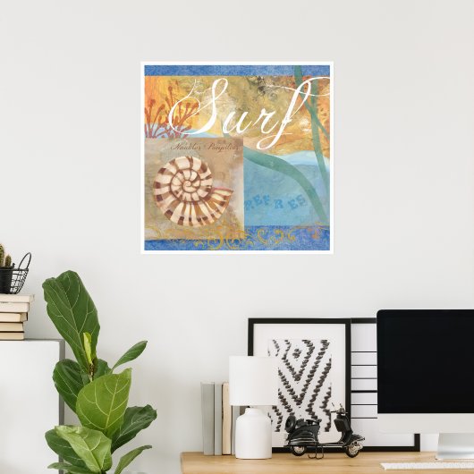 Beach Poster 1, "Surf met nautilus Shell" (Thuiskantoor)