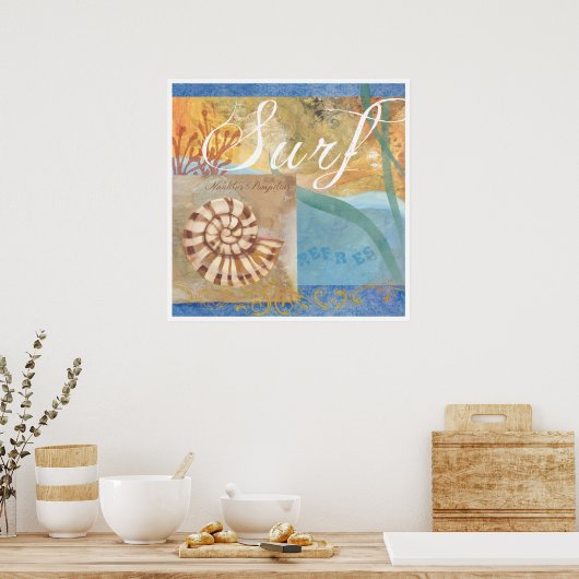 Beach Poster 1, "Surf met nautilus Shell" (Keuken)