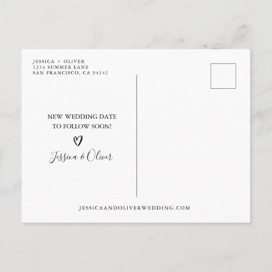 Beach Postponed Wedding Announding Briefkaarten (Achterkant)