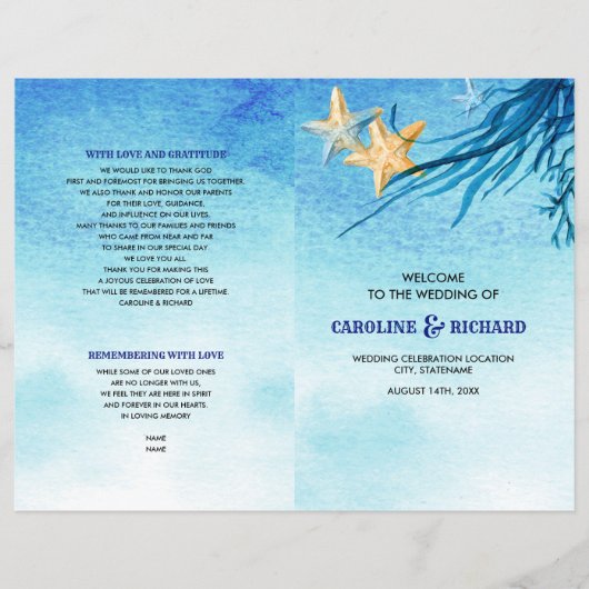 Beach | Programma Seaside Waterverf Wedding Folded (Voorkant)