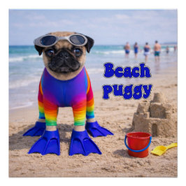 Beach Puggy Perfect Poster