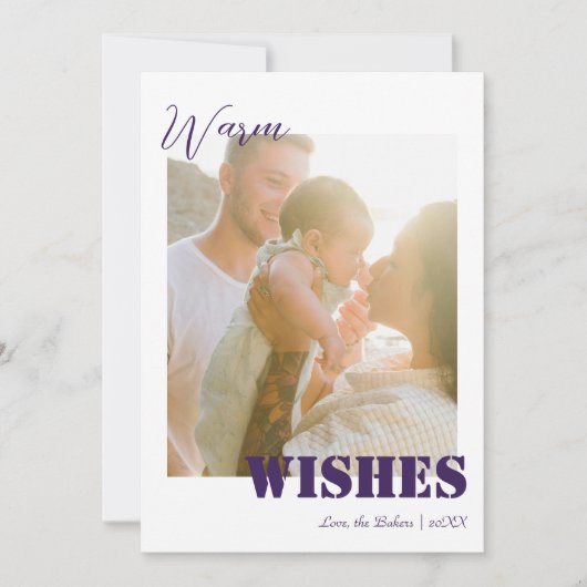 Beach Purple Warm Wishes Two Beach Family Photo Feestdagenkaart (Voorkant)