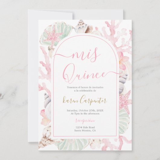 Beach Quinceanera Invitation Kaart (Voorkant)