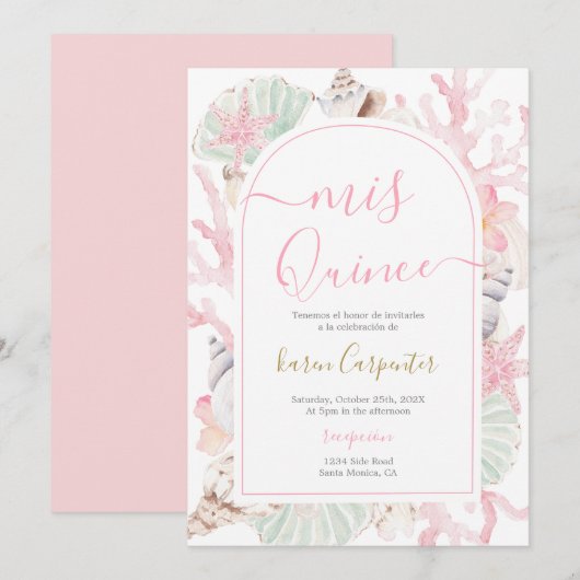 Beach Quinceanera Invitation Kaart (Voorkant / Achterkant)