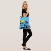 Beach quote gedrukte blauwe Canvas tas (Op model)