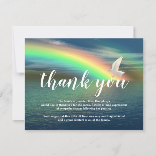 Beach Rainbow Dove begrafenis Dank u Bedankkaart (Voorkant)
