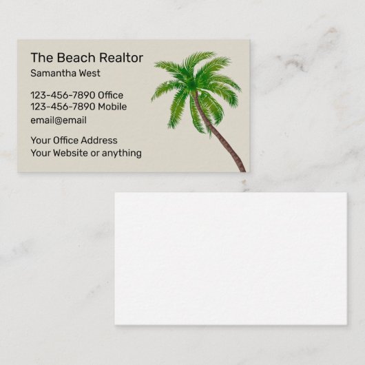 Beach Realtor Palm Tree-ontwerp Visitekaartje (Voorkant / Achterkant)