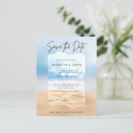 Beach Red de datum van haar strandaffaire Aankondigingskaart (Staand voorkant)