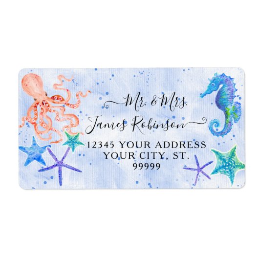 Beach Red Octopus Seahorse Starfish Baby shower Etiket (Voorkant)