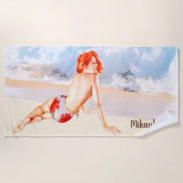 Beach Redhead Pinup Girl en Ocean Strandlaken