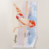 Beach Redhead Pinup Girl en Ocean Strandlaken (Voorkant)