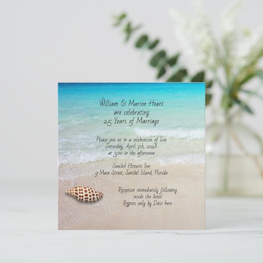 Beach Renewing Vows Ceremony Junonia Shell Kaart (Staand voorkant)