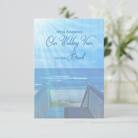 Beach RENEWING Wedding Invitation - Ocean/Sun-rays Kaart (Staand voorkant)