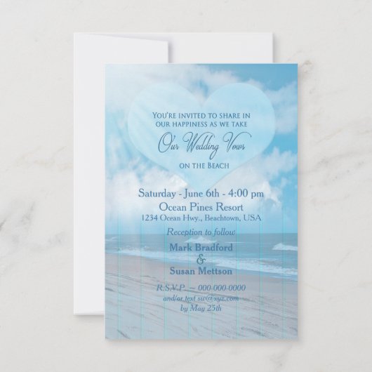 Beach RENEWING Wedding Invitation - Ocean/Sun-rays Kaart (Achterkant)