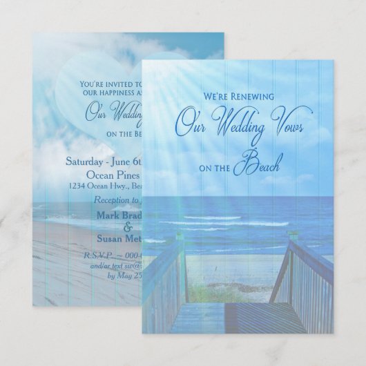 Beach RENEWING Wedding Invitation - Ocean/Sun-rays Kaart (Voorkant / Achterkant)
