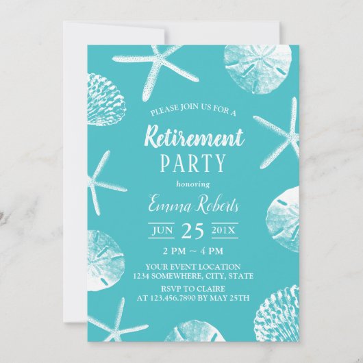 Beach Retirement Party Elegant Turquoise Seashells Kaart (Voorkant)