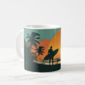 Beach Retro Surfing Sunset Add Name Koffiemok (Voorkant links)
