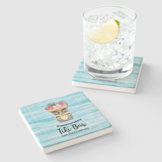 Beach Retro Tiki Bar monogramma Stenen Onderzetter (Zijkant)