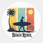 Beach Rider 🏄‍♂️ Retro Tropisch Surf Sticker (Voorkant)
