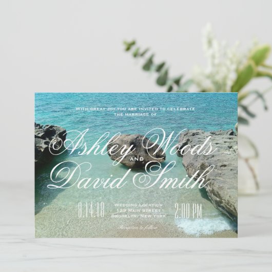 Beach Rock Wedding Invitation Kaart (Staand voorkant)