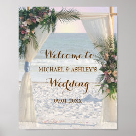Beach Roos Tropical Leaves Sunset Weduwwelkomstwoo Poster