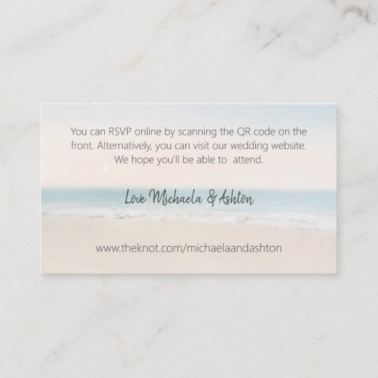 Beach RSVP met Weduwwebsite QR Code Enclosure Informatiekaartje (Achterkant)