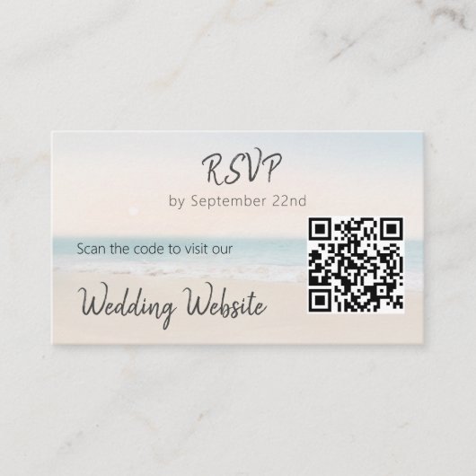 Beach RSVP met Weduwwebsite QR Code Enclosure Informatiekaartje (Voorkant)