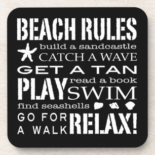 Beach Rules by Seashore Graphic Black & White Drankjes Onderzetter