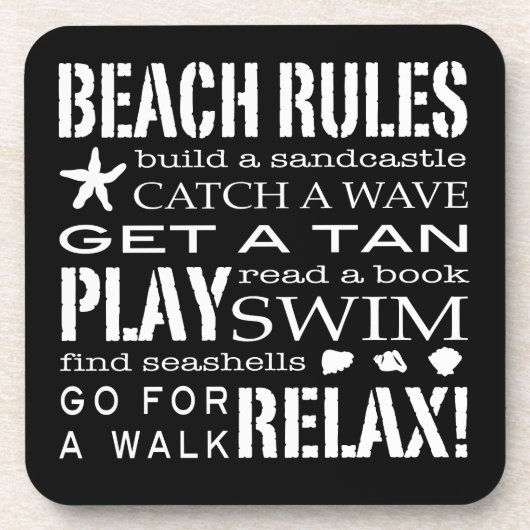 Beach Rules by Seashore Graphic Black & White Drankjes Onderzetter (Voorkant)