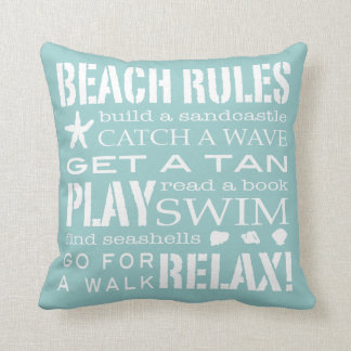 Beach Rules by the Seashore Aqua Blauwgroen & Whit Kussen