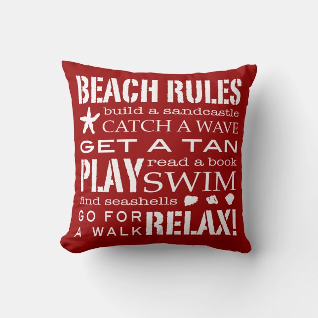 Beach Rules by the Seashore Bold Red & White Kussen (Voorkant)