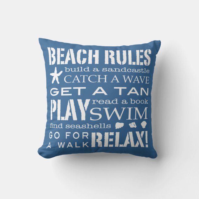 Beach Rules by the Seashore Classic Blue & White Kussen (Voorkant)